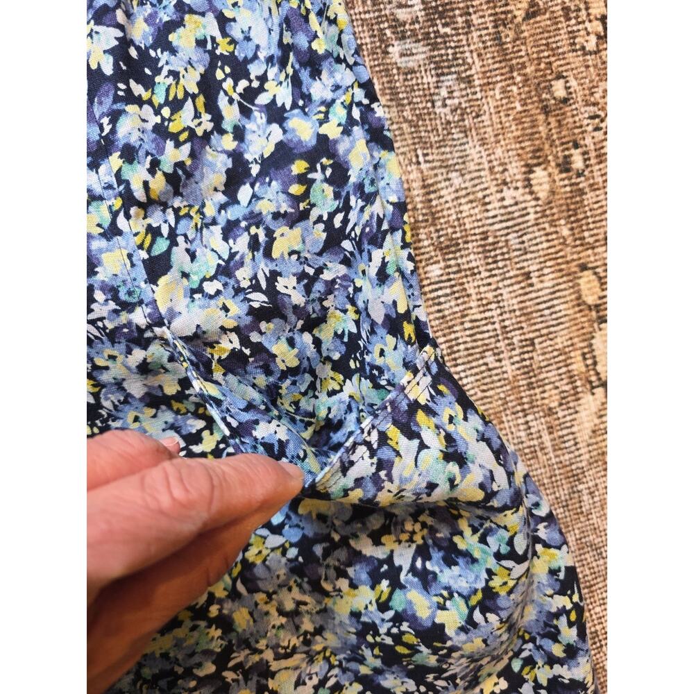 J. Jill Women’s S 100% Linen Blue Floral Shift Dress with Pockets Beach Coastal - Picture 5 of 9